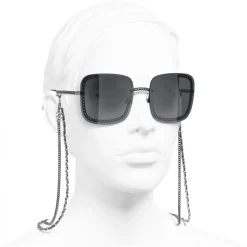 Chanel - Square Sunglasses - Silver Dark Gray - Chanel Eyewear - Avvenice