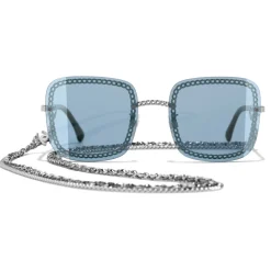 Chanel - Square Sunglasses - Silver Light Blue - Chanel Eyewear - Avvenice