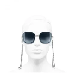 Chanel - Square Sunglasses - Silver Light Blue - Chanel Eyewear - Avvenice