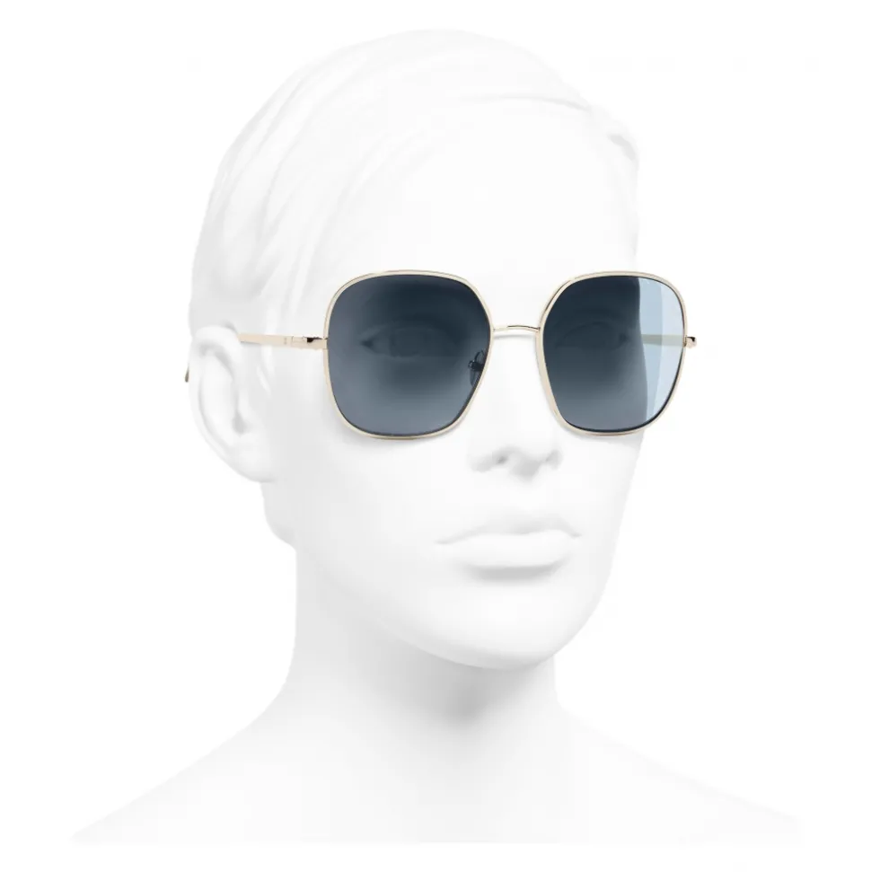 Chanel - Square Sunglasses - Gold Light Blue - Chanel Eyewear - Avvenice