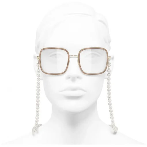 Chanel - Square Sunglasses - Gold Beige Transparent - Chanel Eyewear - Avvenice