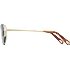 Chloé - Cat-Eye Curtis Sunglasses in Metal - Gold Blue - Chloé Eyewear - Avvenice