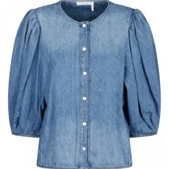 Chloé - Denim Collarless Blouse - Chloé Exclusive Luxury Collection - Avvenice