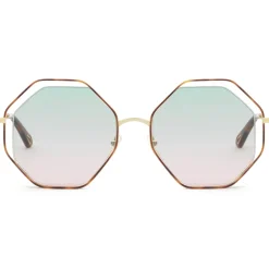 Chloé - Poppy Octagonal Metal Sunglasses - Gold Havana Green Pink - Chloé Eyewear - Avvenice
