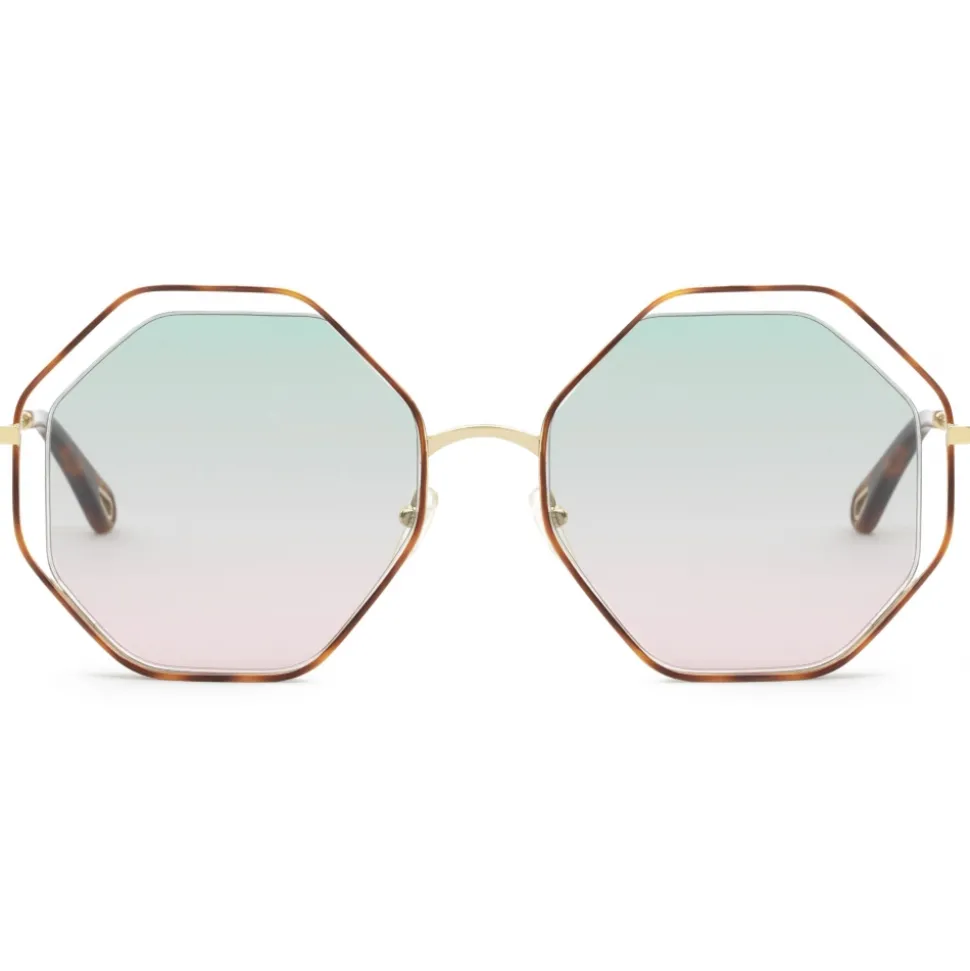 Chloé - Poppy Octagonal Metal Sunglasses - Gold Havana Green Pink - Chloé Eyewear - Avvenice