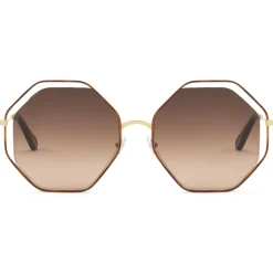 Chloé - Poppy Octagonal Metal Sunglasses - Gold Havana Brown - Chloé Eyewear - Avvenice