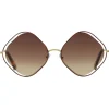 Chloé - Poppy Rhombus Sunglasses in Metal - Havana Gold Brown - Chloé Eyewear - Avvenice
