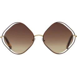 Chloé - Poppy Rhombus Sunglasses in Metal - Havana Gold Brown - Chloé Eyewear - Avvenice