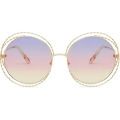 Chloé - Round Metal Sunglasses Carlina Twist - Gold Purple Pink Yellow - Chloé Eyewear - Avvenice