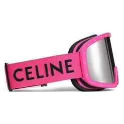 Céline - Celine Ski Mask in Plastic with Metal Studs & Mirror Lenses - Neon Magenta - Sunglasses - Céline Eyewear - Avvenice