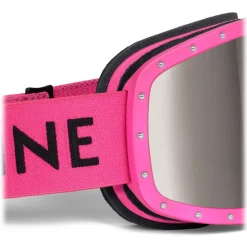 Céline - Celine Ski Mask in Plastic with Metal Studs & Mirror Lenses - Neon Magenta - Sunglasses - Céline Eyewear - Avvenice
