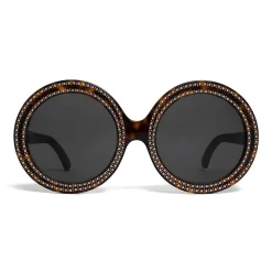 Céline - Round Sunglasses in Acetate with Crystals and Metal - Red Havana - Sunglasses - Céline Eyewear - Avvenice