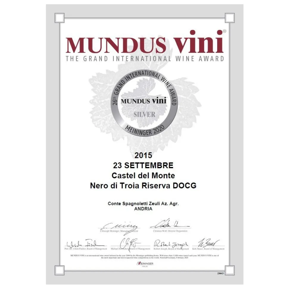 Conte Spagnoletti Zeuli - 23 September - Castel del Monte Nero di Troia Reserve D.O.C.G. - Red Wine - Reserve - Avvenice