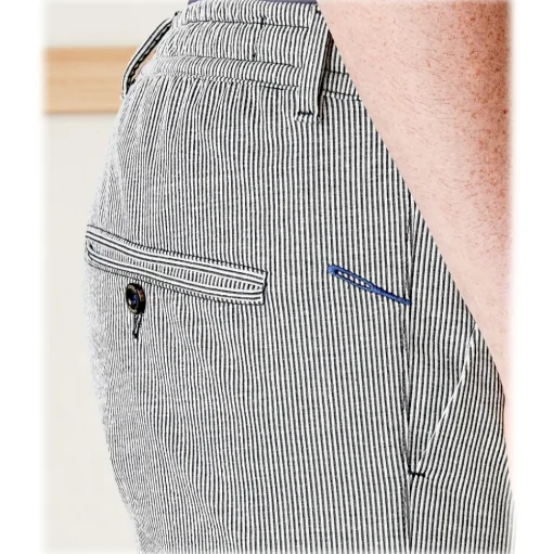 Cruna - Mitte Trousers in Linen Seersucker - 567 - Navy - Handmade in Italy - Luxury High Quality Pants - Avvenice