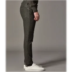 Cruna - New Town Trousers in Pied-de-Poule Wool - 482 - Forest Green - Handmade in Italy - Luxury High Quality Pants - Avvenice