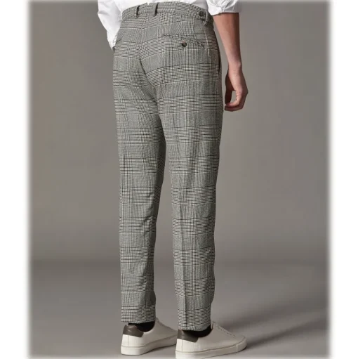 Cruna - Raval Prince of Wales Wool Trousers - 474 - Anthracite - Handmade in Italy - Luxury High Quality Pants - Avvenice