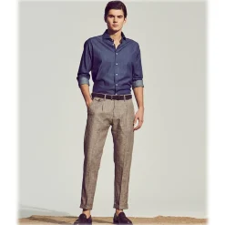 Cruna - Raval Trousers in Wool and Linen - 557 - Avio - Handmade in Italy - Luxury High Quality Pants - Avvenice