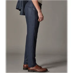 Cruna - Raval Trousers in Herringbone Wool - 478 - Blue - Handmade in Italy - Luxury High Quality Pants - Avvenice