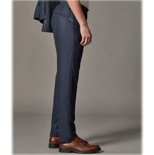 Cruna - Raval Trousers in Herringbone Wool - 478 - Blue - Handmade in Italy - Luxury High Quality Pants - Avvenice