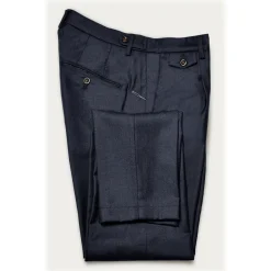 Cruna - Raval Trousers in Wool Flannel - 628 - Night Blue - Handmade in Italy - Luxury High Quality Pants - Avvenice