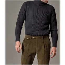 Cruna - Rollneck Sweater in Wool - 657 - Night Blue - Handmade in Italy - Luxury High Quality Sweater - Avvenice