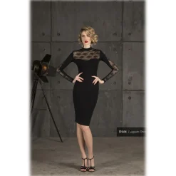 Danilo Forestieri - Longuette Dress in Jersey Mock Neck - Haute Couture Made in Italy - Luxury Exclusive Collection - Avvenice