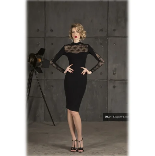 Danilo Forestieri - Longuette Dress in Jersey Mock Neck - Haute Couture Made in Italy - Luxury Exclusive Collection - Avvenice