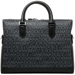 Dolce & Gabbana - Black and Grey Calf Leather Logo Print Brief Case - Dolce & Gabbana Exclusive Luxury Collection - Avvenice