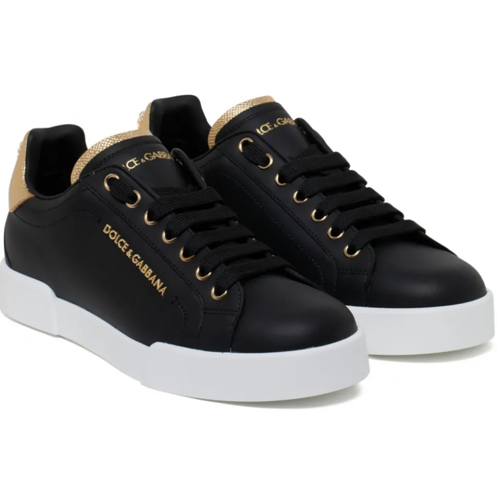 Dolce & Gabbana - Black and Gold Portofino Sneakers - Dolce & Gabbana Exclusive Luxury Collection - Avvenice