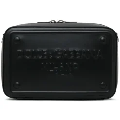 Dolce & Gabbana - Black Calf Leather Logo Embossed Crossbody Bag - Dolce & Gabbana Exclusive Luxury Collection - Avvenice