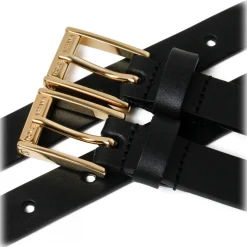 Dolce & Gabbana - Black Calf Leather Logo Plaque Double Strap Belt - Dolce & Gabbana Exclusive Luxury Collection - Avvenice