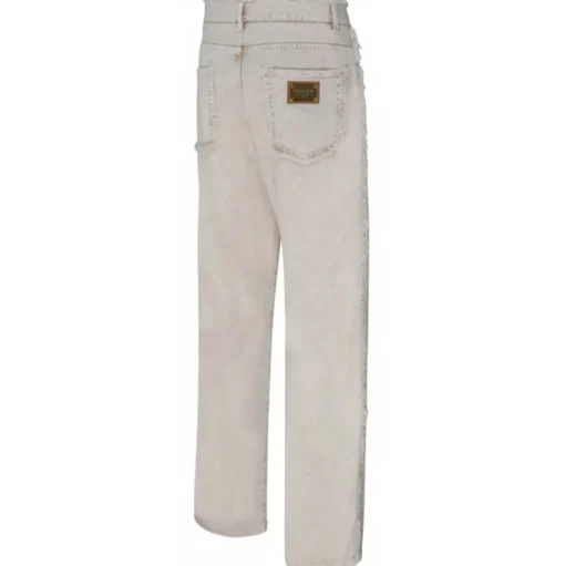 Dolce & Gabbana - Light Beige Cotton Frayed Trim Jeans - Dolce & Gabbana Exclusive Luxury Collection - Avvenice
