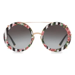 Dolce & Gabbana - Round Gold Metal Sunglasses with Clip On Rows and Roses - Dolce & Gabbana Eyewear - Avvenice