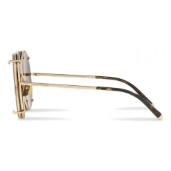 Dolce & Gabbana - Round Gold Metal Sunglasses with Clip On Majolica - Dolce & Gabbana Eyewear - Avvenice