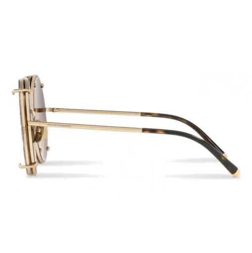 Dolce & Gabbana - Round Gold Metal Sunglasses with Clip On Majolica - Dolce & Gabbana Eyewear - Avvenice