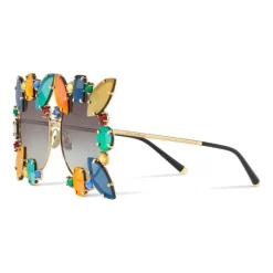 Dolce & Gabbana - Round Metal Sunglasses with Applications - Polished Gold and Multicolored Stones - Dolce & Gabbana Eyewear - Avvenice