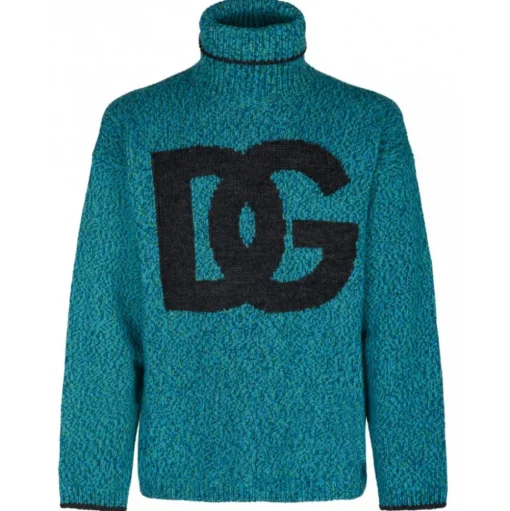 Dolce & Gabbana - Sea Green and Black Wool Blend Logo Jumper - Dolce & Gabbana Exclusive Luxury Collection - Avvenice