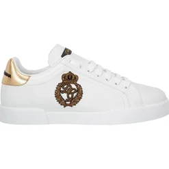 Dolce & Gabbana - White and Gold Sneakers - Dolce & Gabbana Exclusive Luxury Collection - Avvenice