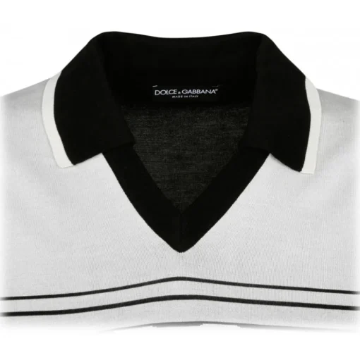 Dolce & Gabbana - White and Black Jacquard Polo Shirt - Dolce & Gabbana Exclusive Luxury Collection - Avvenice
