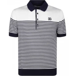 Dolce & Gabbana - White and Blue Striped Polo Shirt - Dolce & Gabbana Exclusive Luxury Collection - Avvenice
