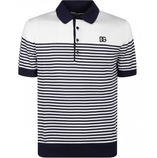 Dolce & Gabbana - White and Blue Striped Polo Shirt - Dolce & Gabbana Exclusive Luxury Collection - Avvenice