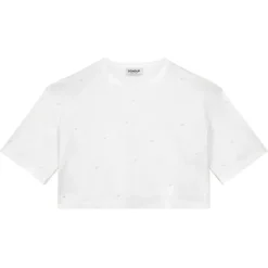 Dondup - Cropped T-shirt with Beaded Detail - White - T-shirt - Luxury Exclusive Collection - Avvenice