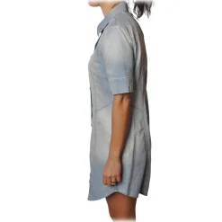 Dondup - Short-Sleeves Shirt Model with Collar - Blue Denim - Dresses - Luxury Exclusive Collection - Avvenice
