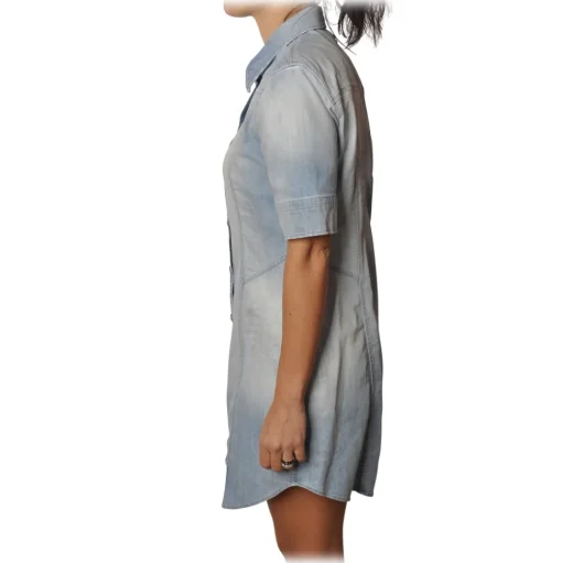 Dondup - Short-Sleeves Shirt Model with Collar - Blue Denim - Dresses - Luxury Exclusive Collection - Avvenice