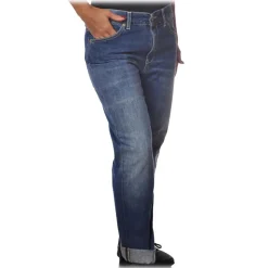 Dondup - Straight Jeans with Treated Canvas - Blue - Trousers - Luxury Exclusive Collection - Avvenice