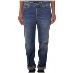 Dondup - Straight Jeans with Treated Canvas - Blue - Trousers - Luxury Exclusive Collection - Avvenice