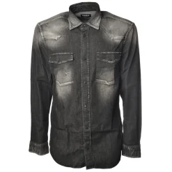 Dondup - Texan Model Shirt Made of Washed Denim - Black/Denim - Shirt - Luxury Exclusive Collection - Avvenice