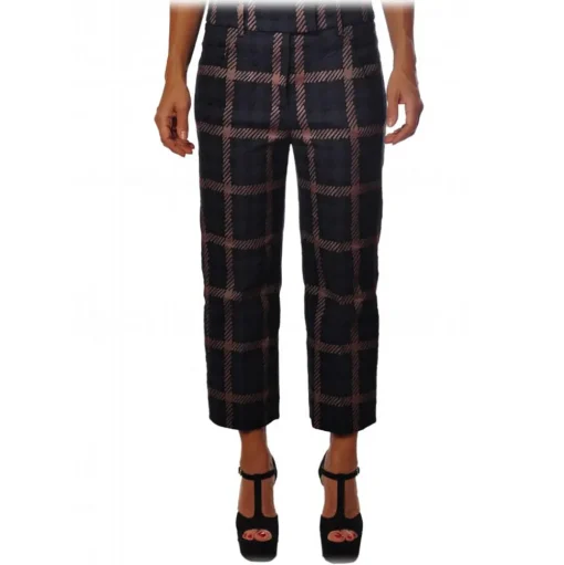 Dondup - Trousers in Checked Fabric - Blue - Trousers - Luxury Exclusive Collection - Avvenice