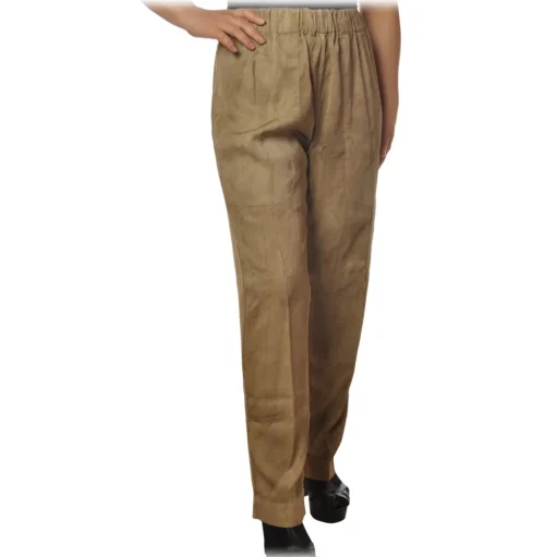 Dondup - Wide Leg Trousers in Delavè Fabric - Beige - Trousers - Luxury Exclusive Collection - Avvenice