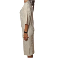 Elisabetta Franchi - 3/4 Long Sleeve Crew-Neck - Butter - Dress - Made in Italy - Luxury Exclusive Collection - Avvenice